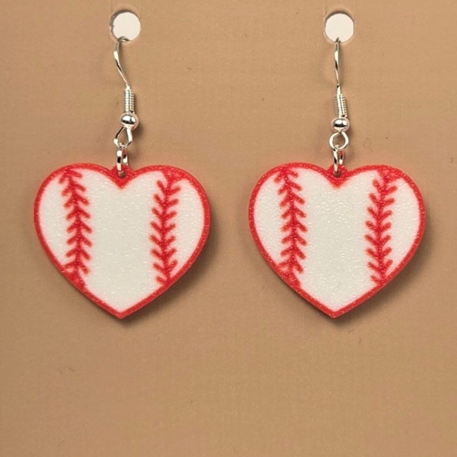 Boucle d'oreille en forme de Baseball Cœur avec crochets hypoallergéniques sans nickel
